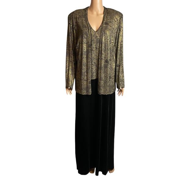 Patra Vtg Black Gold Glitter Evening 2 Pc Dress & Jacket Formal Maxi Dress 20 - Picture 1 of 17